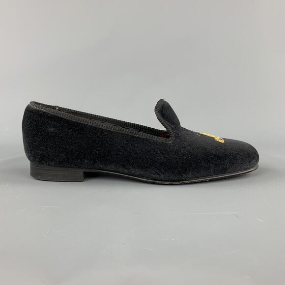 CUSTOM MADE Size 8 Black Embroidery Velvet Slippers Loafers - Picture 1 of 1